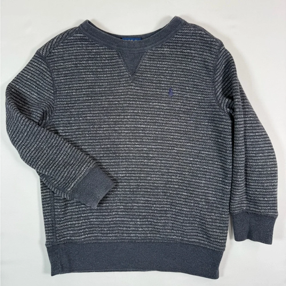 POLO RALPH LAUREN Boys Striped‎ Crewneck Sweatshirt 4T Gray Classic